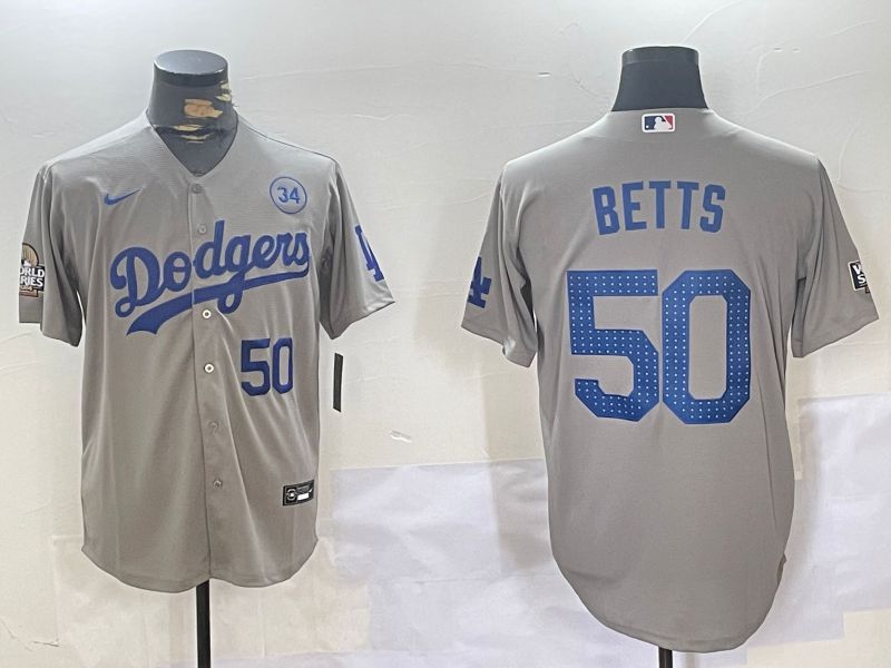 Men Los Angeles Dodgers #50 Betts Grey Game 2024 Nike MLB Jersey style 11201